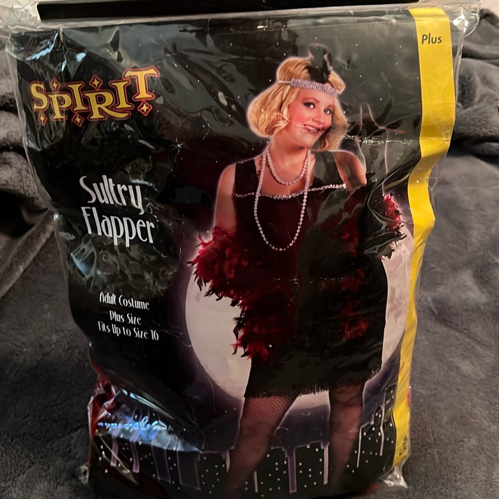 Spirit Black Flapper Dress with Red Feather Boa